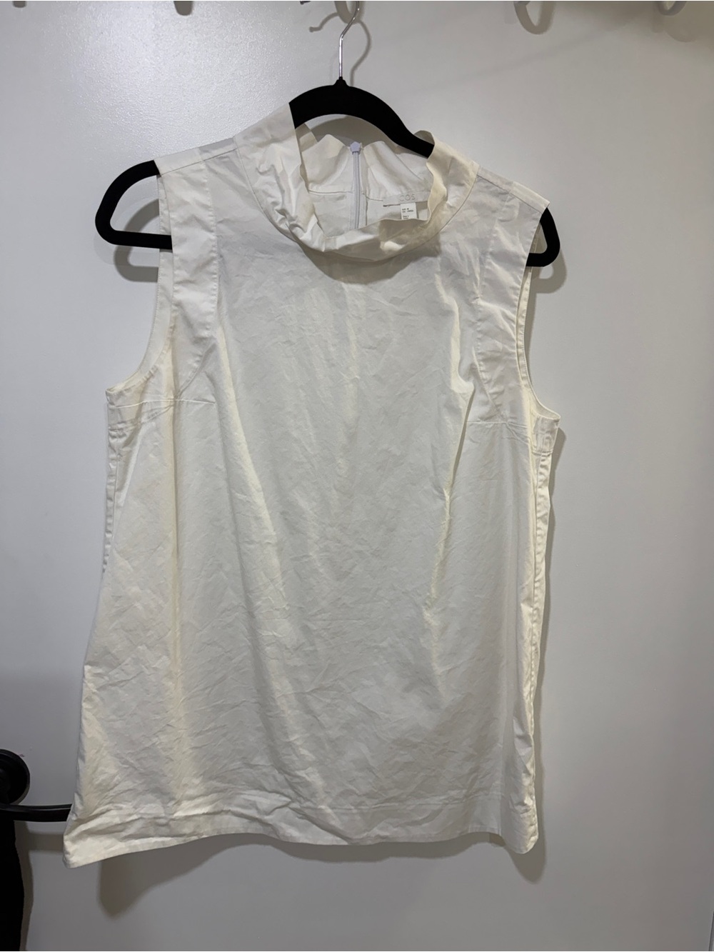 COS Sleeveless Mock Neck Shell Poplin Top in Cream